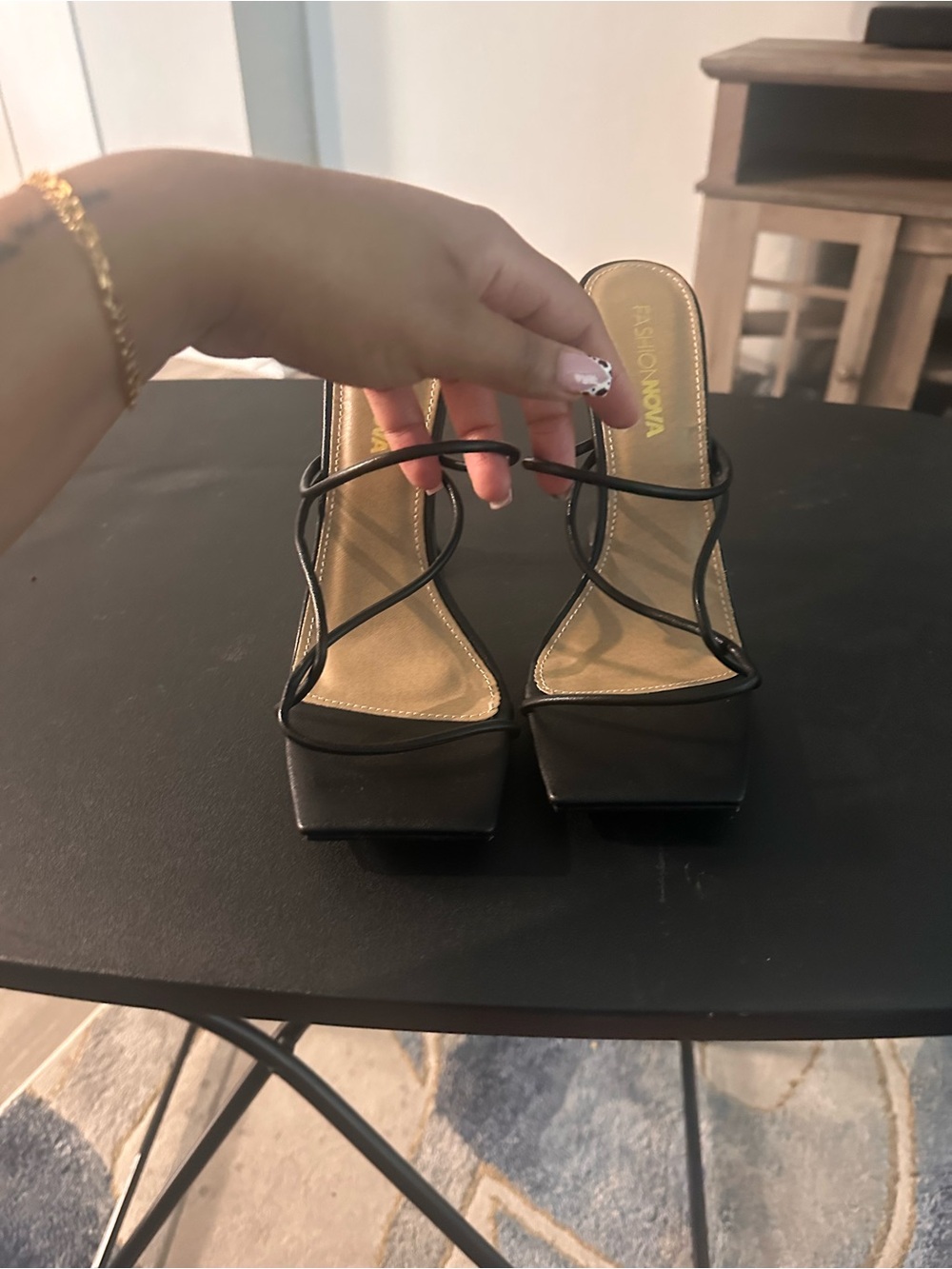 Fashion Nova Black Strappy Square-Toe Heels